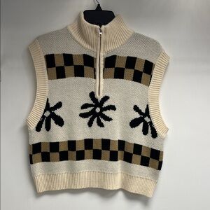 Chic Beige and Black Women's Turtleneck Sweater Vest